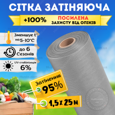 Сітка Bradas світло-сіра 1,5х25м затіняюча 95% для тіні сонця навісу огорожі альтанки накриття городу рослин