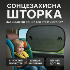 Шторка автомобільна розмір 44x36 см для салону фіранка на присосках захист пасажирів UV98 комплект бічні