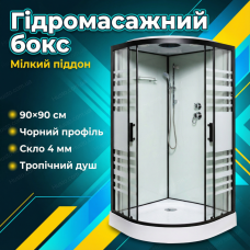 Гідромасажний душовий бокс Insana 90×90х215см напівкруглий низький піддон кутовий гідробокс розсувні двері